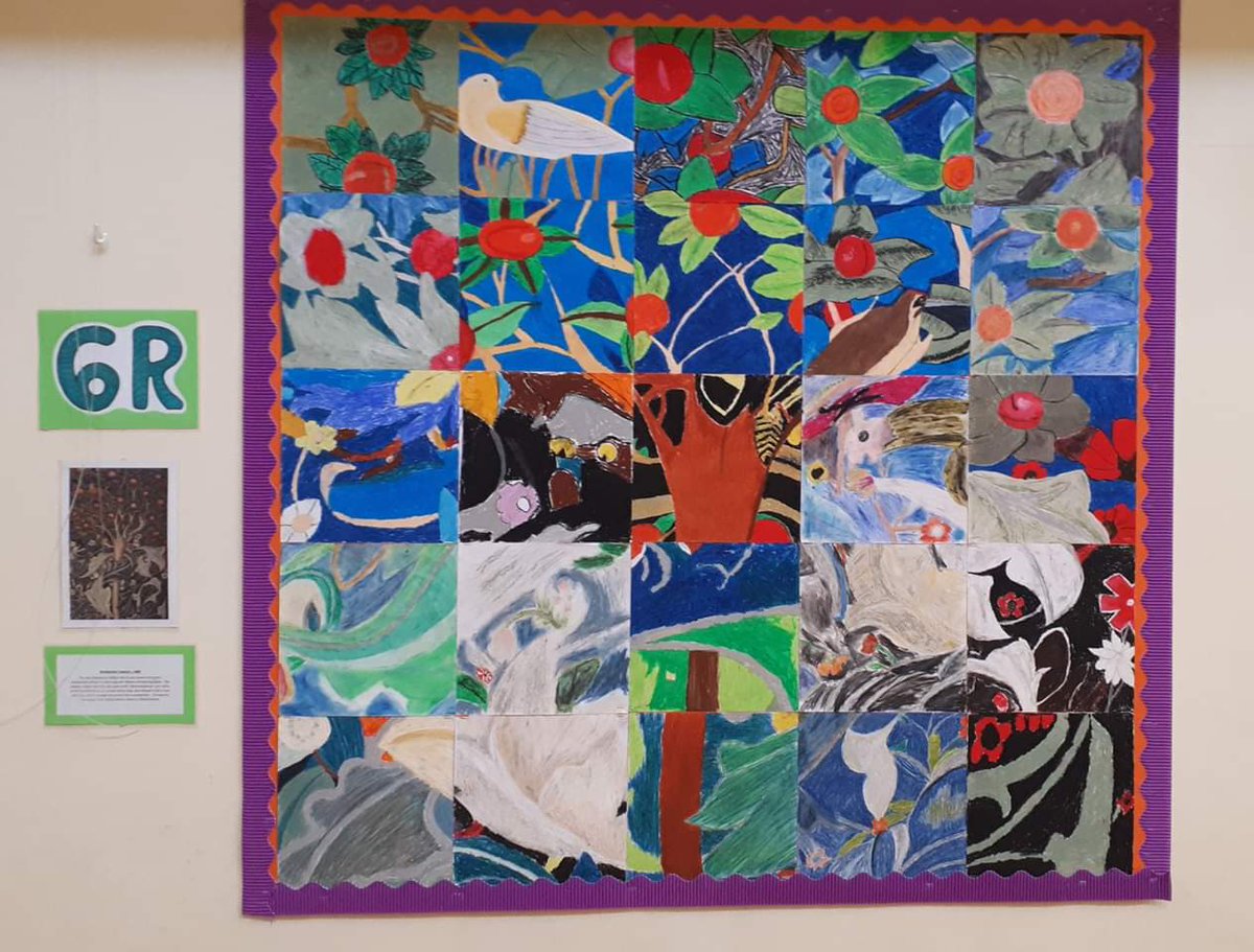 TheJuniorSenior's tweet photo. Y6 Art inspired by William Morris (1834-1896)
Year 6 studied the Victorian artist, William Morris. Each class reproduced different sections of art inspired by his textile designs which were then assembled together into these stunning pieces. Well done Y6! https://t.co/p2EJpl2Pa7