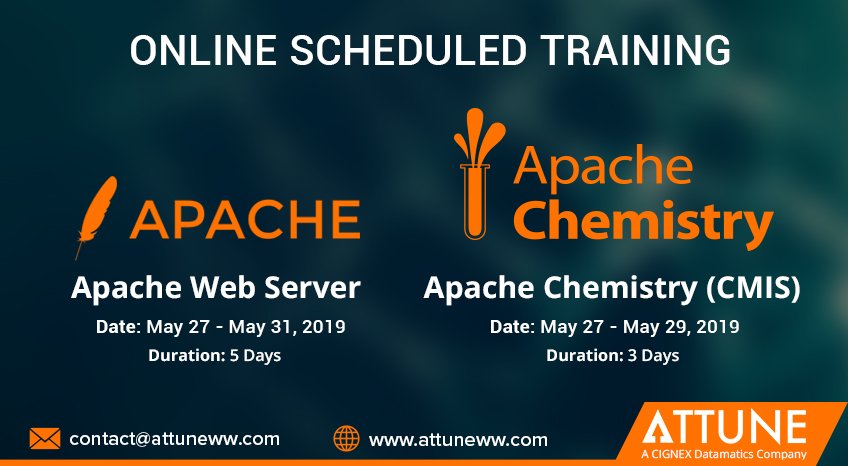 attuneww's tweet photo. ATTUNE Scheduled Online Training : https://t.co/IDg4ONuXYB

Public Scheduled Online Training on emerging technologies like Apache Web Server , Apache Chemistry.

#apache #apachetraining #apachechemistry #online #training #technology https://t.co/clfKw51N2F