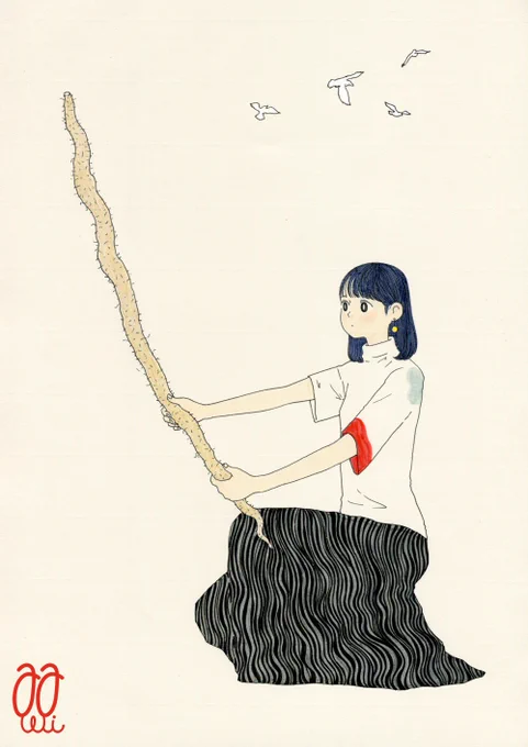 個展の絵5 : 空の鳥、山の芋、どこにいる私。 