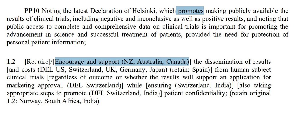 TranspariMED's tweet photo. Declaration of Helsinki: 

"Negative and inconclusive as well as positive results ***must*** be published or otherwise made publicly available." (Article 35)

Draft of the #TransparencyResolution at #WHA72 misrepresents this.

cc @jamie_love @jessburry @MSF_access #AllTrials https://t.co/r7CamcypOl