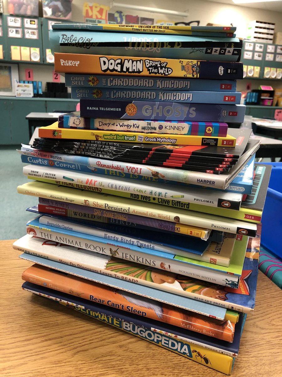 ECESArt's tweet photo. - Belated post but last weekend I hit the jackpot at the @Scholastic Warehouse Sale! ALL of these great titles (35 in total) for only $10! The kids have been loving these new additions to our classroom library 😊 @EastClaytonElem #slightlydamaged #booknerdalert https://t.co/NoBKz4lhyj