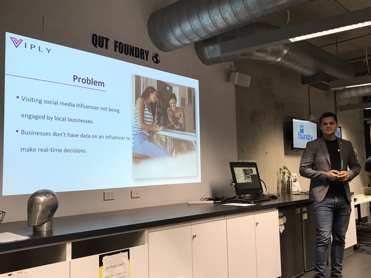 QUTEship's tweet image. #IDEASlaunched pitch at @QUTfoundry by James of #Viply: helping #smes &amp;amp; #retailers to tap into the growing #influencer #marketing trend, &amp;amp; find &amp;amp; evaluate #influencers inc engagement &amp;amp; #brand-fit, in real time. Even #microinfluencers can opt-in. #QSBW2019 #QLDsmallbiz #sme #cafe