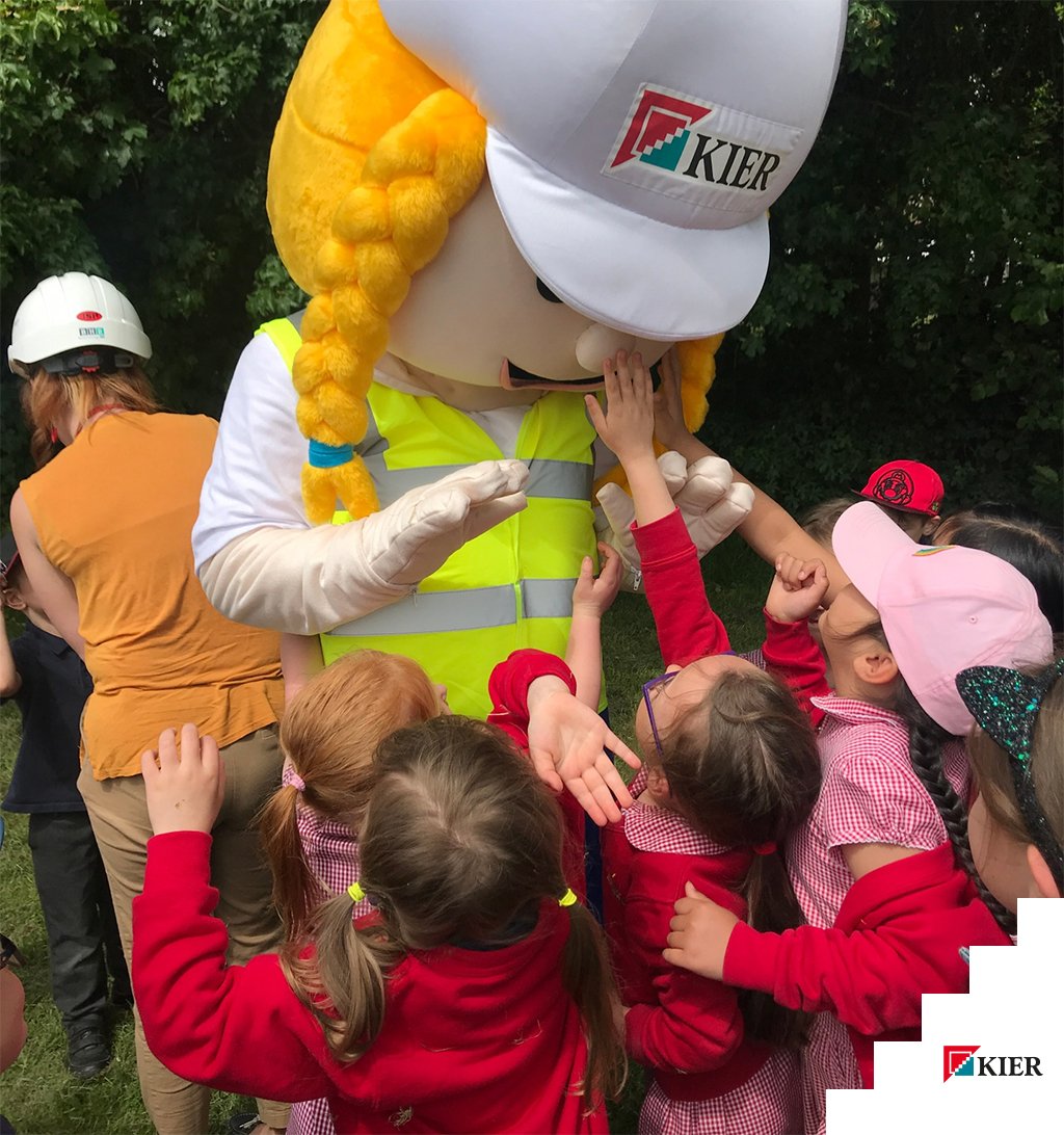kierconstruct's tweet photo. 👷♀️ Our mascot Kiera had a great time walking with children of @innsworthinfant School as part of #Bootsonforbuildings #Gloucester 👣 https://t.co/epyg1N8y0L