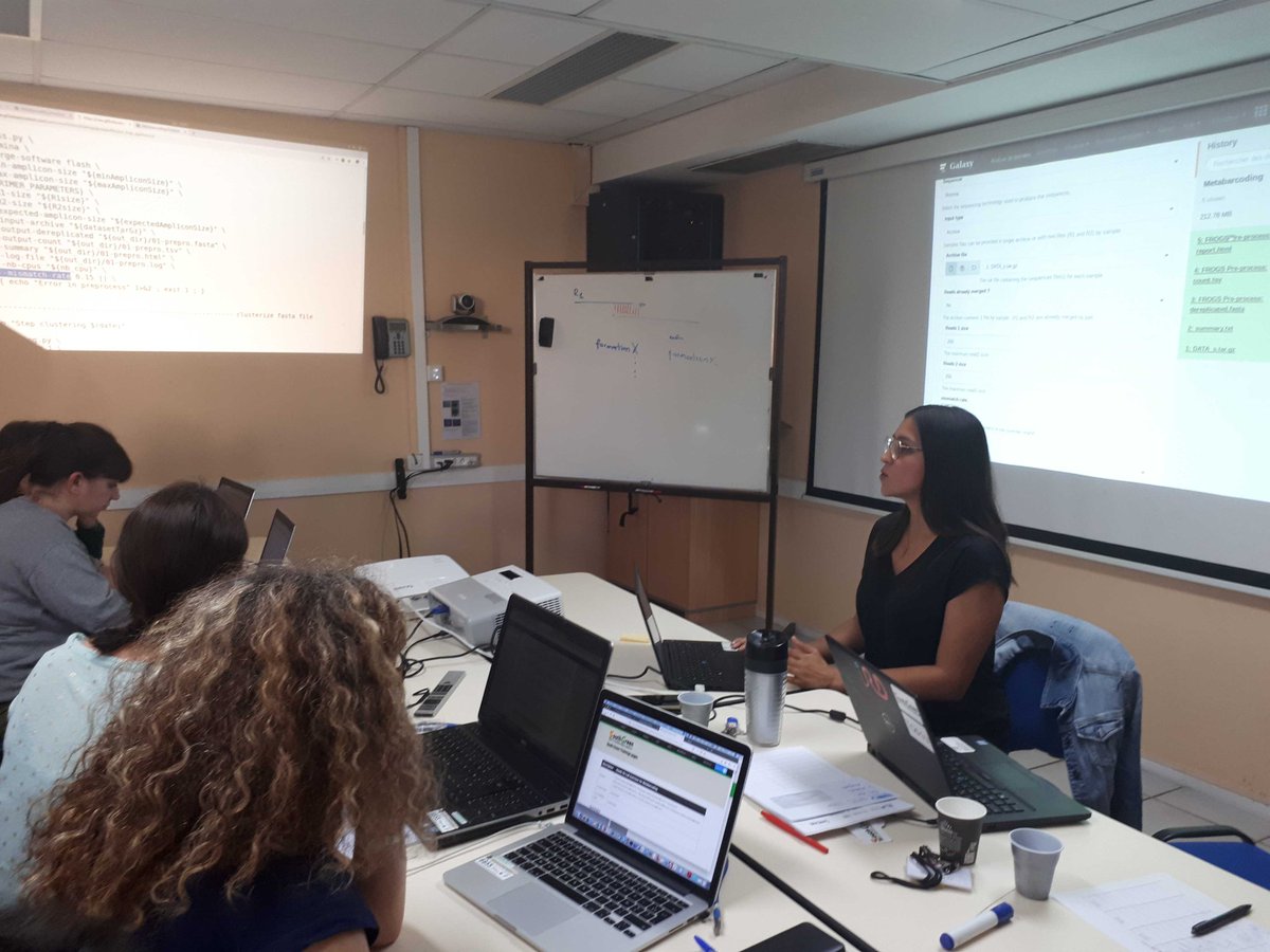 green_bioinfo's tweet photo. Almost the end of the first morning of the #metabarcoding #training @ird_fr. @JulieOrjuela talking about #frogs preprocessing with command line #bash and @galaxyproject. @ItropBioinfo @IFB_Bioinfo https://t.co/2xU4wFlvge