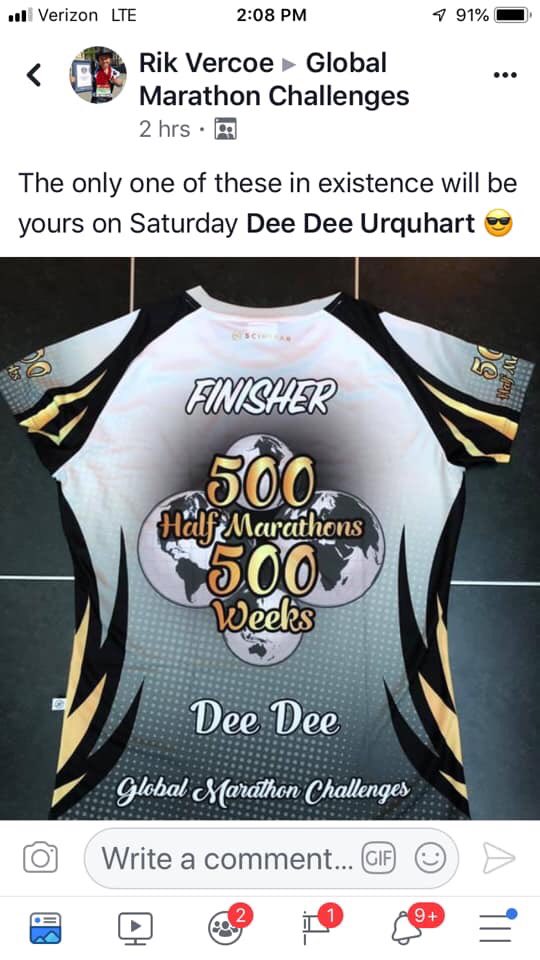 PhoenixRunning2's tweet photo. Huge congratulations to the amazing Dee Dee Urquhart from the USA who is our first ever official GMC Finisher in the 500 HALF Marathons in 500 Weeks category! 
That’s more than a half marathon a week for the last 8 years 5 months and 14 days! @UKRunChat @findarace @racecheck https://t.co/6H3Nw1MJp7