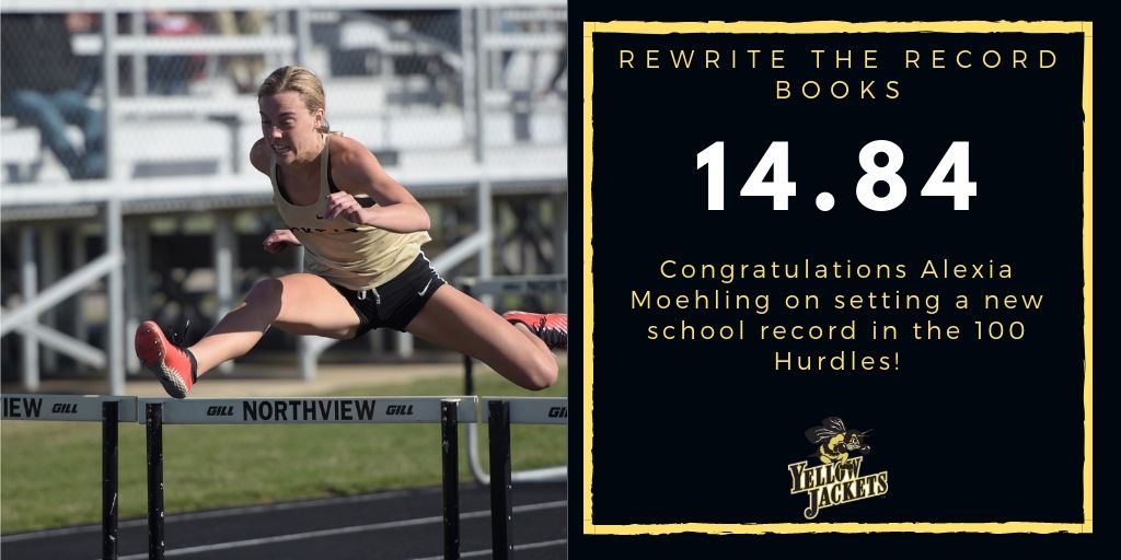 PburgAthletics's tweet photo. Congratulations Alexia Moehling on setting a new school record in the 100 Hurdles! #RewriteTheBooks #JacketPride https://t.co/AsuxbQPwHA