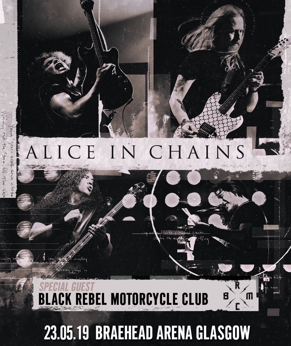 Tonight we have US rock legends @AliceInChains at @intuBraehead Arena Glasgow. Support comes from San Fransisco rock trio @BRMCofficial. Doors 6pm, tickets available at the box office. #aliceinchains #blackrebelmotorcycleclub #triplegmusic