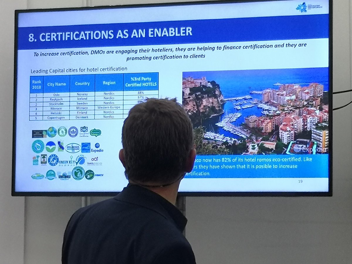 GlblGreenEvents's tweet photo. Certifications as an enabler. #monaco has shifted to 82% of their hotels being #eco certified! Great stats! @GDS_Index pushing forward #destinations to get on board. @guybigwood https://t.co/nPGx5nz2PB