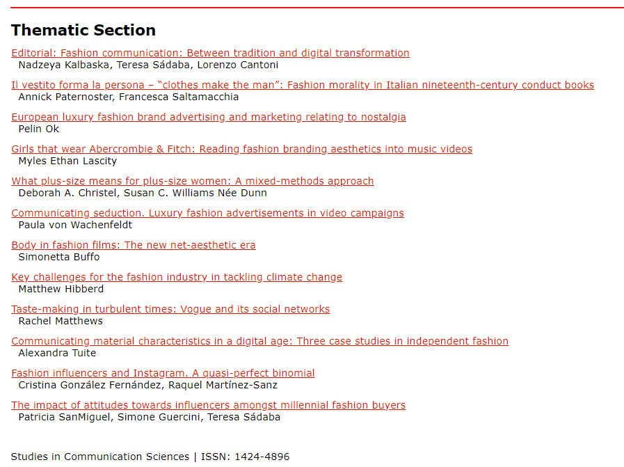 lorenzocantoni's tweet photo. just published! a new thematic Section of SComS, on #Fashion #communication: Between tradition and digital transformation: https://t.co/0e2RSQMU10 #DigitalFashion @nadzenka @ISEMfbs @ArgtweetSara @KLobinger @elascity @usi_imeg @AlexandraTuite @SeismoVerlag @USI_university https://t.co/Mo6Fui5rNI
