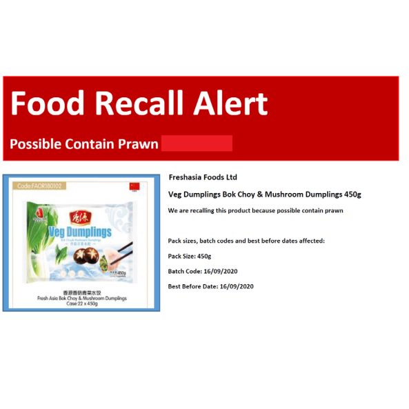 AllergyLifestyl's tweet image. Freshasia Foods recalls Bok Choy &amp;amp; Mushroom Veg Dumplings because of undeclared prawns #allergyalert #shellfishallergy #prawnallergy

food.gov.uk/news-alerts/al…