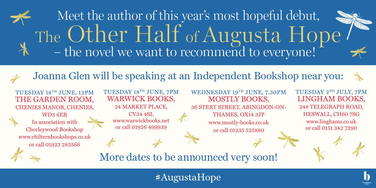 fictionpubteam's tweet photo. We're going on a #booktour! Come and meet @JoannaGlenBooks during #indiebookshopweek (and beyond!) and hear all about her beautiful, hopeful debut #AugustaHope
‘Heartening & hopeful’ Jess Kidd
‘Absolutely brilliant’ Gavin Extence
‘Gutsy, endearing & entertaining’ Deborah Orr https://t.co/RKMpzIDxon