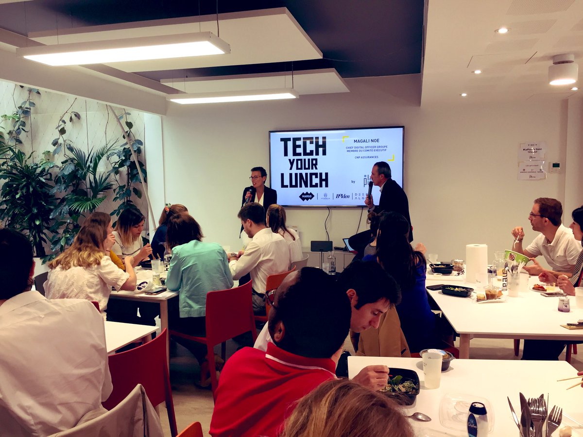 Ce midi Tech Your Lunch avec l’intervention de <a href="/_Magali_NOE/">Magali NOE</a>  CDO de <a href="/CNP_Assurances/">CNP Assurances</a> interviewée par <a href="/XLagarrigue/">Xavier Lagarrigue</a> à <a href="/LaPiscine_io/">#LaPiscine</a> <a href="/Margo_group/">MARGO</a>. “curiosité naturelle et courage sont les premières qualités à avoir pour travailler sur la transformation digitale” #softskills