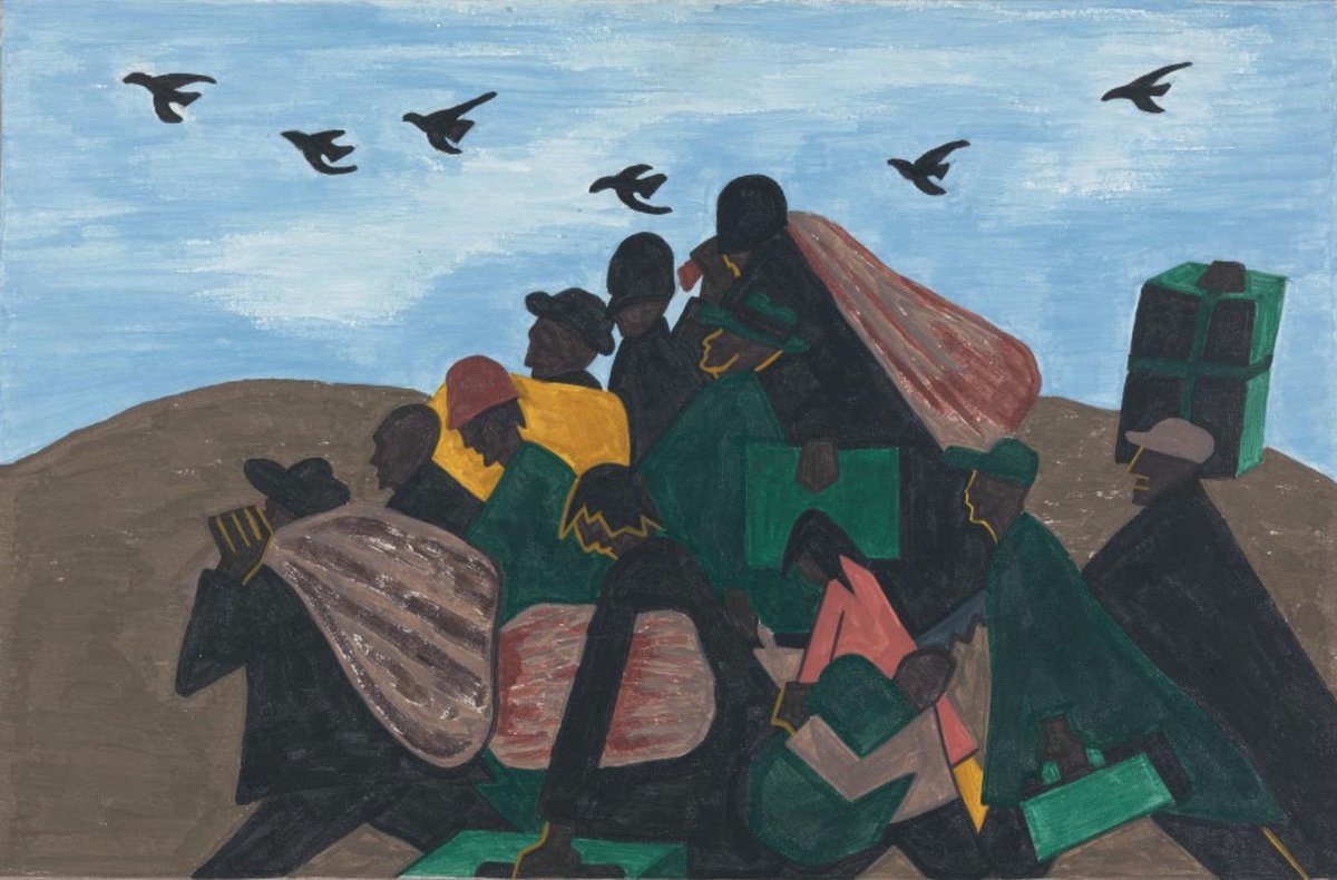 "From every southern town migrants left by the hundreds to travel north."#3, Great Migration Series, 1941Jacob LawrenceMOMA