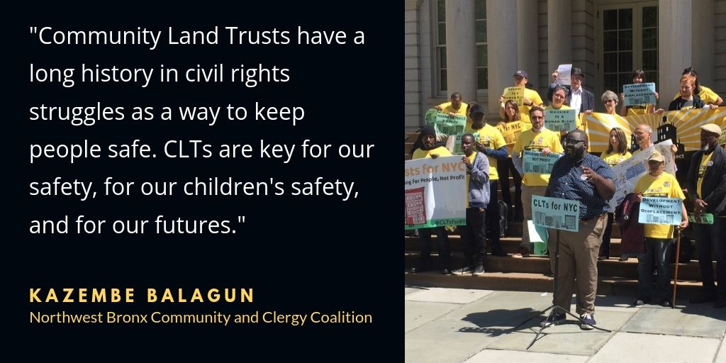 Thank you @deeblackchopra @northwestbronx for reminding us that Community Land Trusts have a deep history and a bright future in the struggle for community safety, self-determination, and justice.

#CLTsForNYC
#DevelopmentWithoutDisplacement
#HousingForPeopleNotProfit