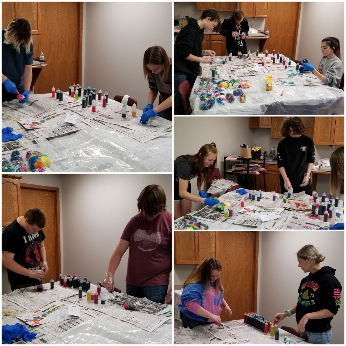 CCEOC students preparing meats to grill and making TieDye shirts and socks.