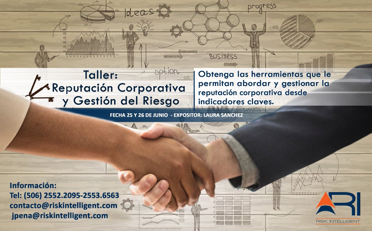 RiskIntelligent's tweet photo. Taller Reputación Corporativa y Gestión del Riesgo.

Fecha: 25 y 26 de Junio.

Expositor: Laura Sánchez

Más información: capacitaciones@riskintelligent.com https://t.co/I2tPpkqmQa