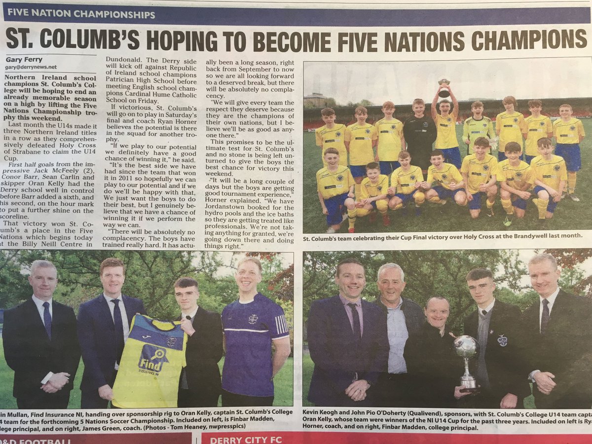 FindInsuranceNI's tweet image. We are delighted to sponsor @StColumbCollege as they bid to capture the 5 Nations Soccer championship.
Let's hope our winning formula rubs off on the lads.
Good luck everyone!