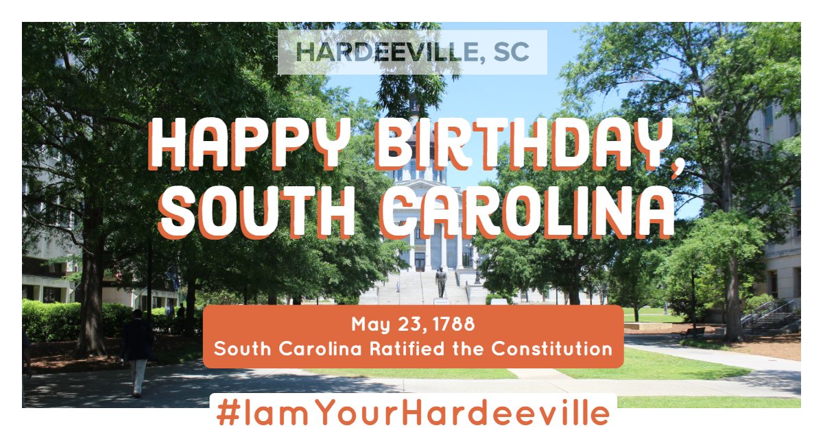 HardeevilleSC's tweet photo. On this day in history, South Carolina ratified the U.S. Constitution, becoming the eighth state to enter the American Union. #SCBirthday #SCHistory #IamYourHardeeville #HardeevilleSC #EighthState #SouthCarolina 💚💚💚 #PalmettoState https://t.co/m2wCtbN7Mu