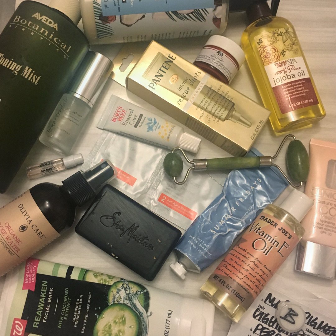 My routine products featuring a few from  <a href="/Influenster/">Influenster</a> #SpringEssentialsVoxBox #complimentary  <a href="/Pantene/">Pantene Pro-V</a> #TargetBeautyRescueShot #AvailableAtTarget,  <a href="/BurtsBees/">Burt's Bees</a> #BurtsBeesToothpasteAtTarget,  <a href="/Krusteaz/">Krusteaz</a> #FueledByKrusteaz,  <a href="/SheaMoisture/">sheamoisture</a> #SheaRaisesTheBar #AfricanBlackSoap