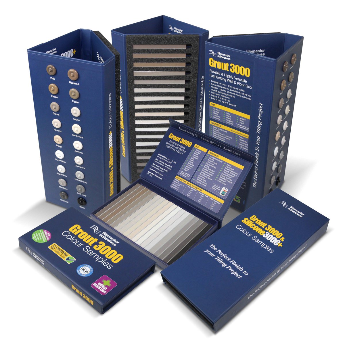 Our new Grout 3000 and Silicone 3000 trade colour charts - and swatch boxes - are now available.  All grout strips are removal for easy colour matching, with real silicone blobs displaying actual colourways.  Get in touch to reserve yours today! #grout3000 #tilemaster