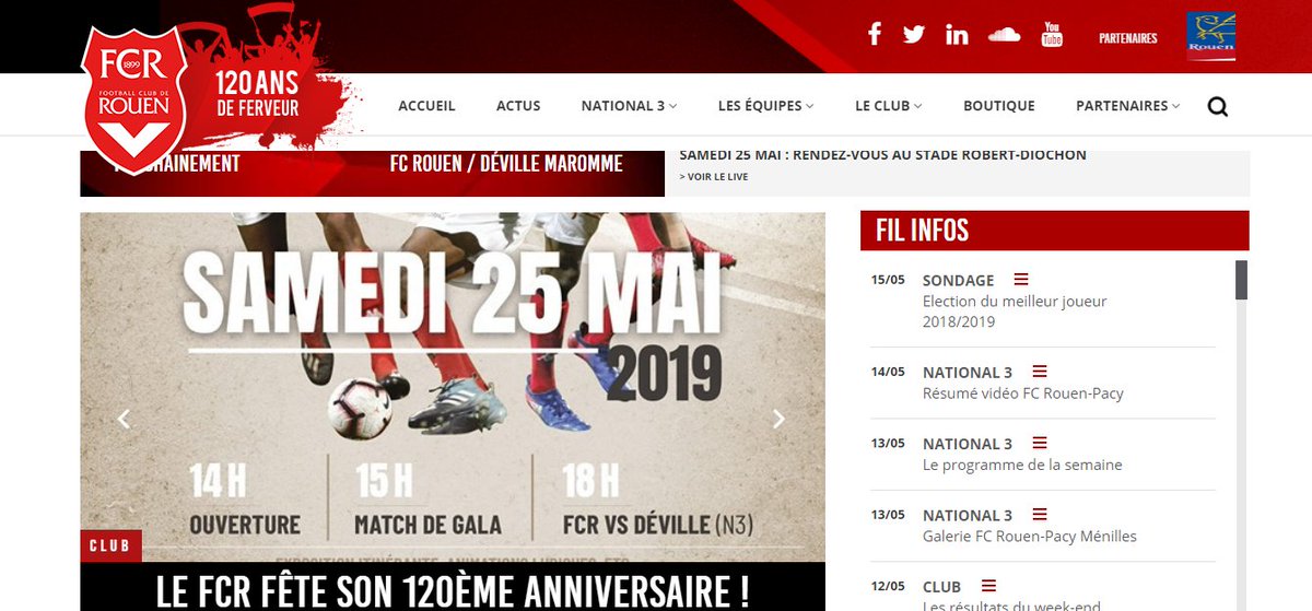 J-2️⃣ avant les 120 ans ! 🚨

Le FCR est heureux de vous dévoiler son nouveau site internet ! 🔴⚪

Développé en collaboration avec l'agence Studionet, vous pouvez suivre au plus près l'actualité des Diables Rouges !

👉 fcrouen.fr

#TeamFCR #Rouen #Normandie #120ans