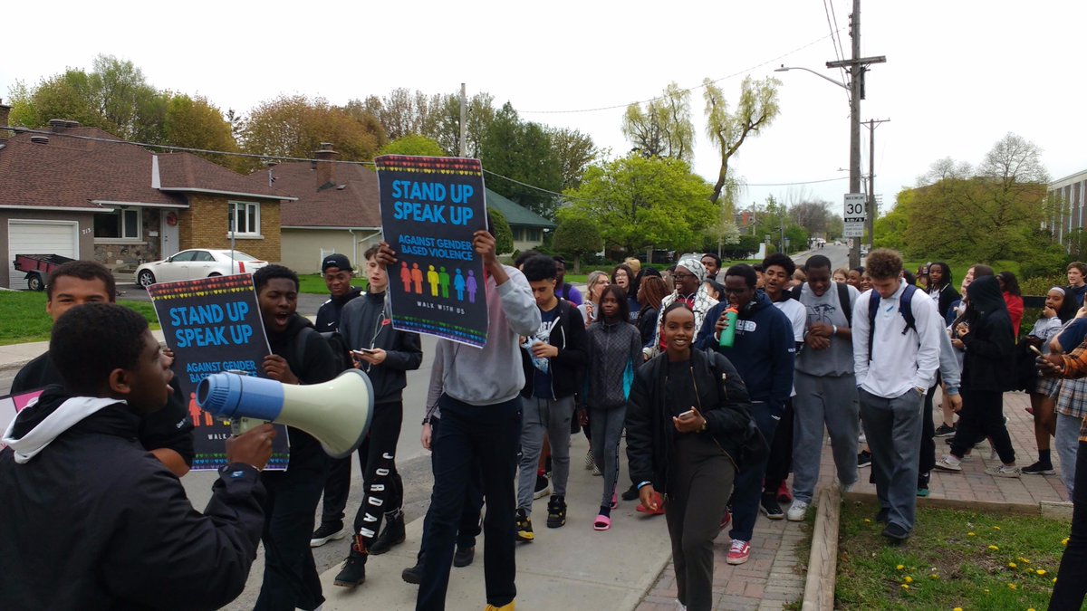 Over 100 students <a href="/NotreDameOCSB/">Notre Dame High School</a> turned out to join the Young Men Leading Change to "Stand up, speak up" against #GBV #ymlc
