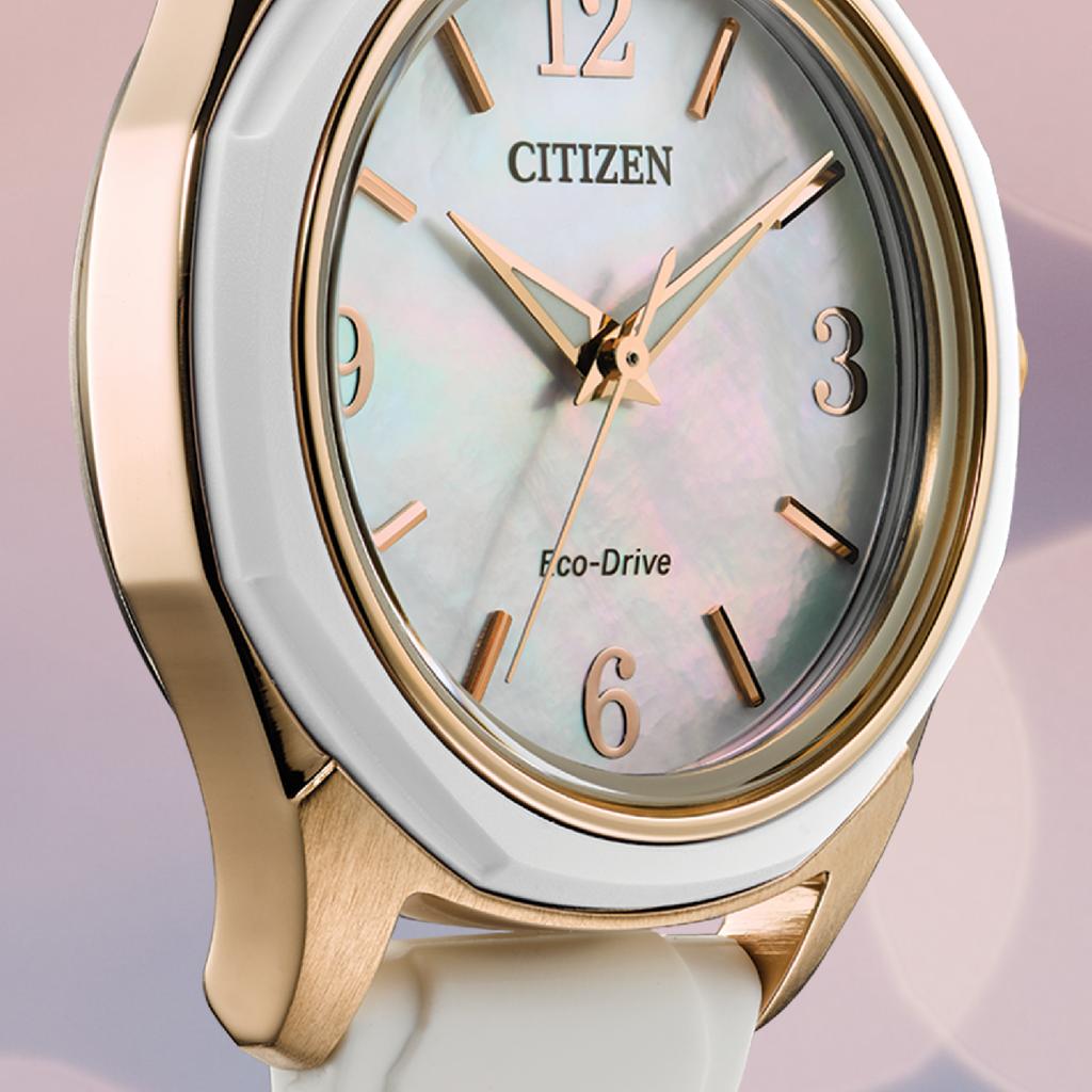 CitizenWatchUS's tweet photo. Isn’t she lovely? The Citizen AR timepiece in rose gold–tone stainless steel with white-silicone strap and mother-of-pearl dial. #MyCitizen #CitizenWatch #ladieswatch https://t.co/oNDW1x3KBa