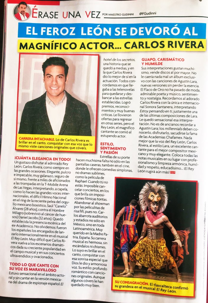 FanyChay's tweet photo. @FGudinni @TVyNovelasMex @_CarlosRivera @CR_ClubPorTi @CarlosRiveraInt @CRFanSite @CarigueGDL @CarlosRiveraCL @carlosriverg1 Hoy mi crónica @TVyNovelasMex EL FEROZ LEÓN SE DEVORÓ AL MAGNÍFICO ACTOR... Carlos Rivera  https://t.co/DQeGLkq4ll