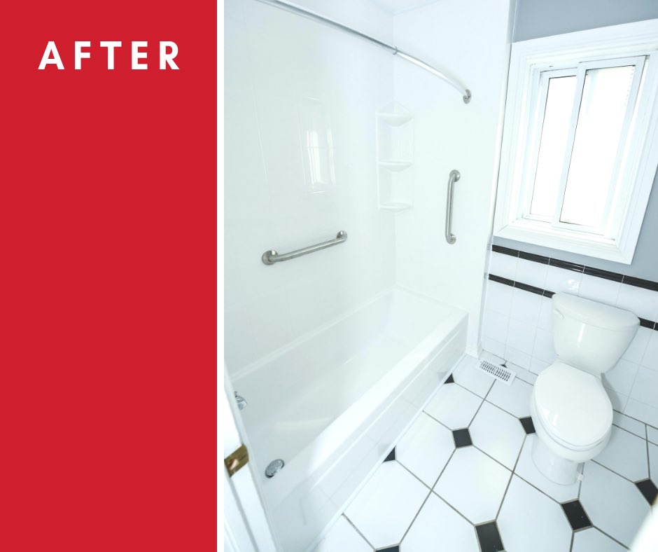 The big reveal! Within one day, this Whitby bathroom saw a complete transformation. What do you think?
.
.
#SaveMoney #FactoryDirect #ProInstall #WalkInTub #WalkInShower #BathroomReno #BathRemodel #LifestyleHomeProducts #OneDayReno  #EasyBathReno #BeforeAfter #Accessibility