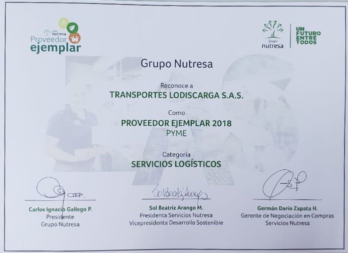 EL día de ayer <a href="/Grupo_Nutresa/">Grupo Nutresa S. A.</a> premio el #ProveedorEjemplarNutresa y orgullosamente fuimos los ganadores en la modalidad de servicios como Proveedor ejemplar PYME en logística y distribución