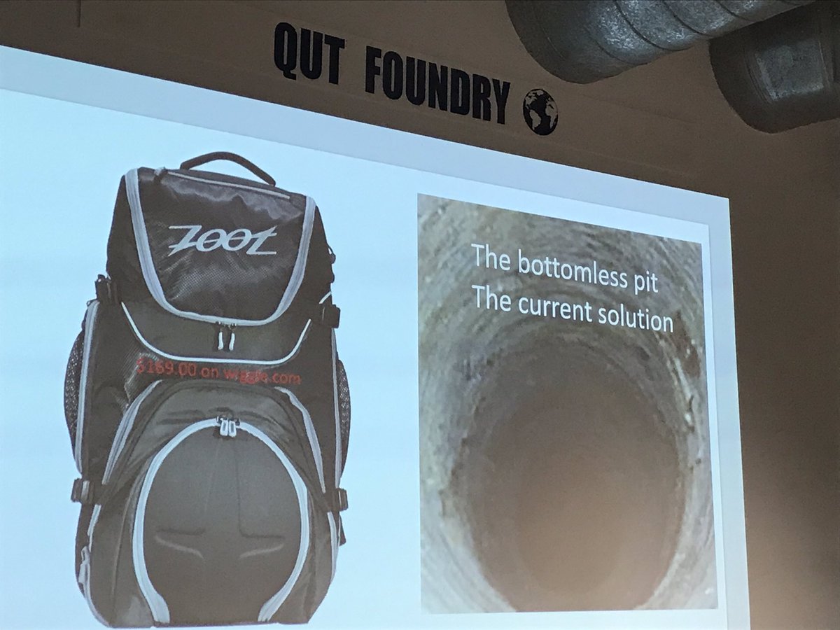 QUTEship's tweet image. #IDEASlaunched pitch at @QUTfoundry by #QUT #entrepreneur (&amp;amp; @qutace research student) Marcia of #startup #TriMatters: #triathlons require a lot of gear &amp;amp; it’s hard to sort &amp;amp; access - until now! Marcia’s bag designs help #triathletes focus on their sport!