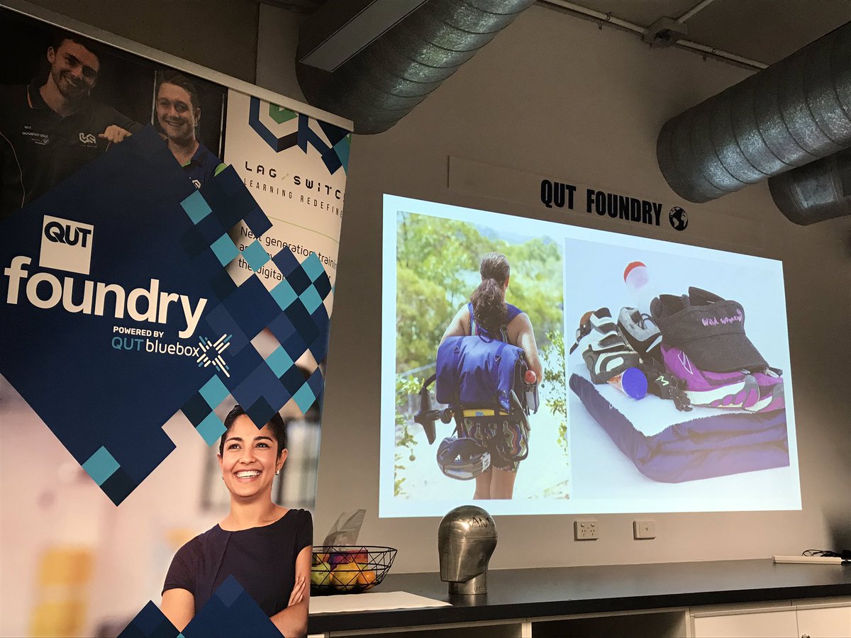 QUTEship's tweet image. #IDEASlaunched pitch at @QUTfoundry by #QUT #entrepreneur (&amp;amp; @qutace research student) Marcia of #startup #TriMatters: #triathlons require a lot of gear &amp;amp; it’s hard to sort &amp;amp; access - until now! Marcia’s bag designs help #triathletes focus on their sport!
