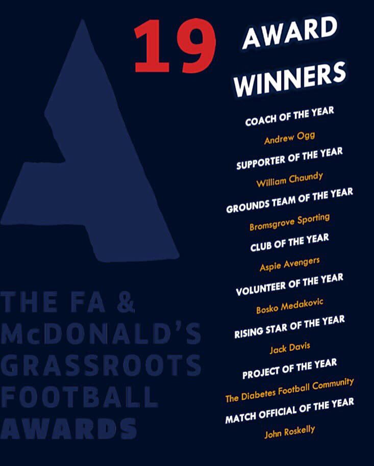 Mr Badger himself, Bosco Medakovic, <a href="/WorcsFA/">Worcestershire FA ⚽</a> <a href="/McDonalds/">McDonald's</a> Volunteer of the Year how fantastic is that.  So throughly deserved for someone who established the club and is ever present with the development squads 19 years later.  Great decision, great dedication, Bosco is our club.