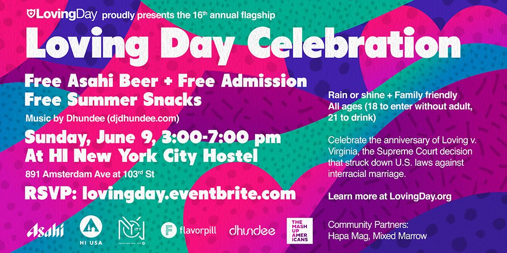 You're invited! Loving Day NYC Celebration on Sunday 6/9, 3-7 PM. New location: HI New York City Hostel (891 Amsterdam Ave at 103rd) RSVP bit.ly/lovin19 #lovingday #lovingday2019 #mixedrace #multiracial #hapa #blasian #mixed #mixedfamily #multiethnic #multicultural #hafu