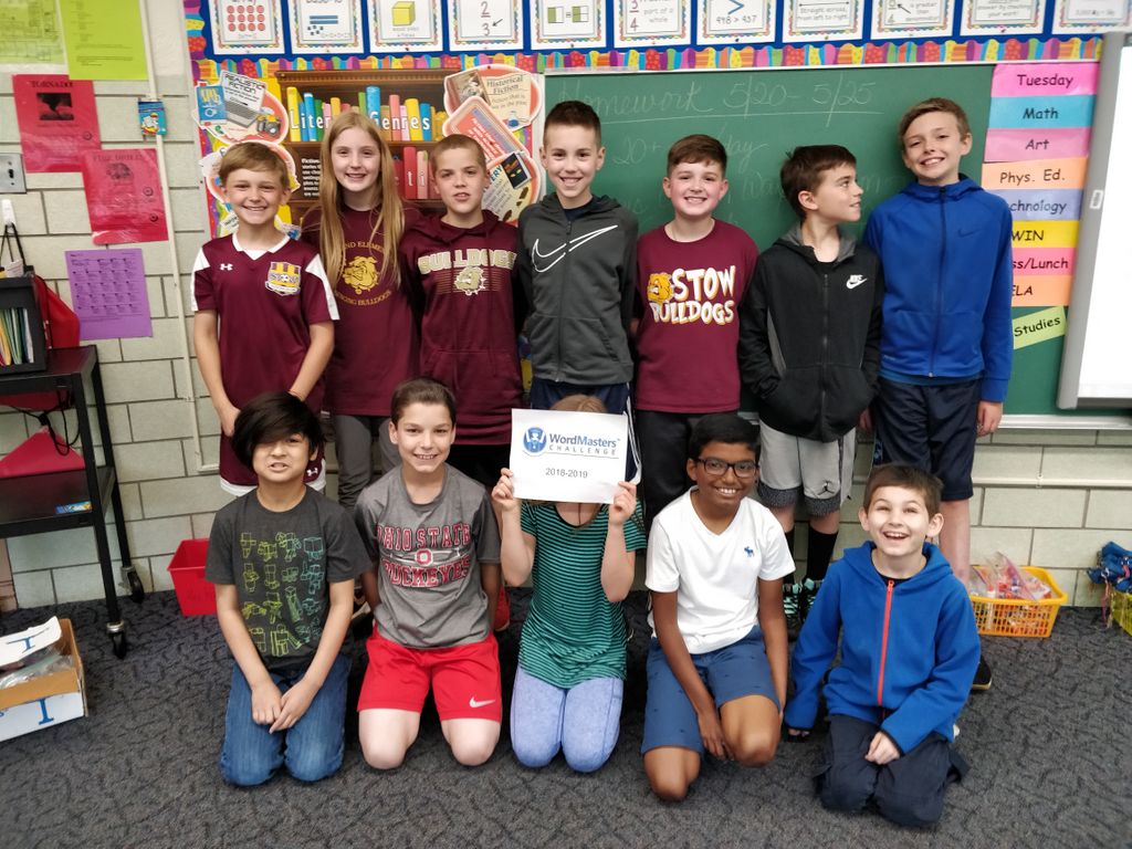 SMFSchools's tweet photo. These Woodland 4th graders earned Highest Honors in the 2018-19 WordMasters Challenge™—a national vocabulary competition involving nearly 150,000 students annually. They scored an impressive 181 pts out of 200, placing tenth in the nation!  #StowStars #BuildingBetterBulldogs https://t.co/bWXBtXug9p