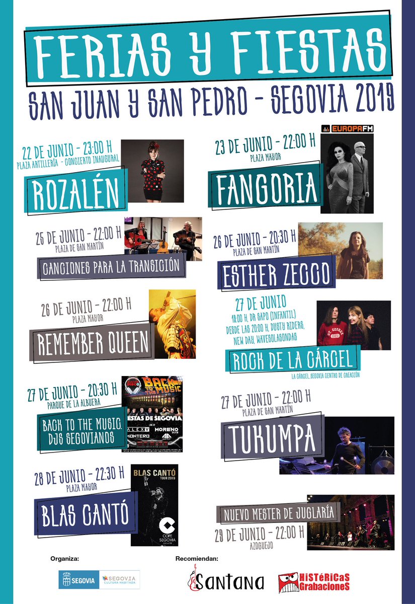 ¡NOTICIÓN! Llevo semanas mordiéndome la lengua...
Este año tocaremos en las fiestas de mi querida ciudad #Segovia el 26/junio a las 20.30h. en la Pza. San Martín.
¡Vamos con todo!
Carmen Saro: guitarra eléctrica
Laura Gómez Palma: bajo
Pablo Sotelo: batería 
Manu Clavijo: violín