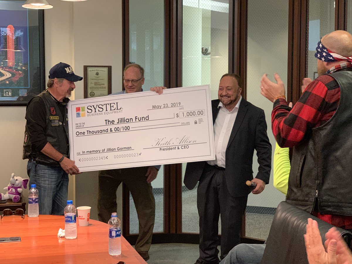 aslawetsky's tweet photo. And thank you @SystelCopiers for your amazing donation to @JillianFund !!! #RideForJillian
#patriotspack
#rollingthunder 
#TheJillianFund https://t.co/pIAFkuvUsY