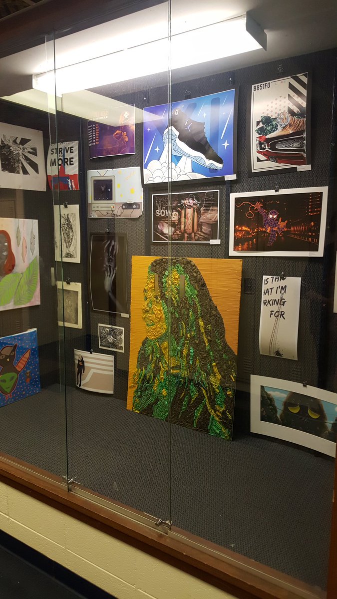 Check out the updated case in the art hallway with some new and never before seen work as well as award winning pieces from shows <a href="/Mrs_Peterson_/">Mrs. Peterson</a> <a href="/mrsGduff/">G-Duff</a> <a href="/thebickuscave/">Mr. Bickus</a> <a href="/JennerArtDept/">Luke Jenner</a>