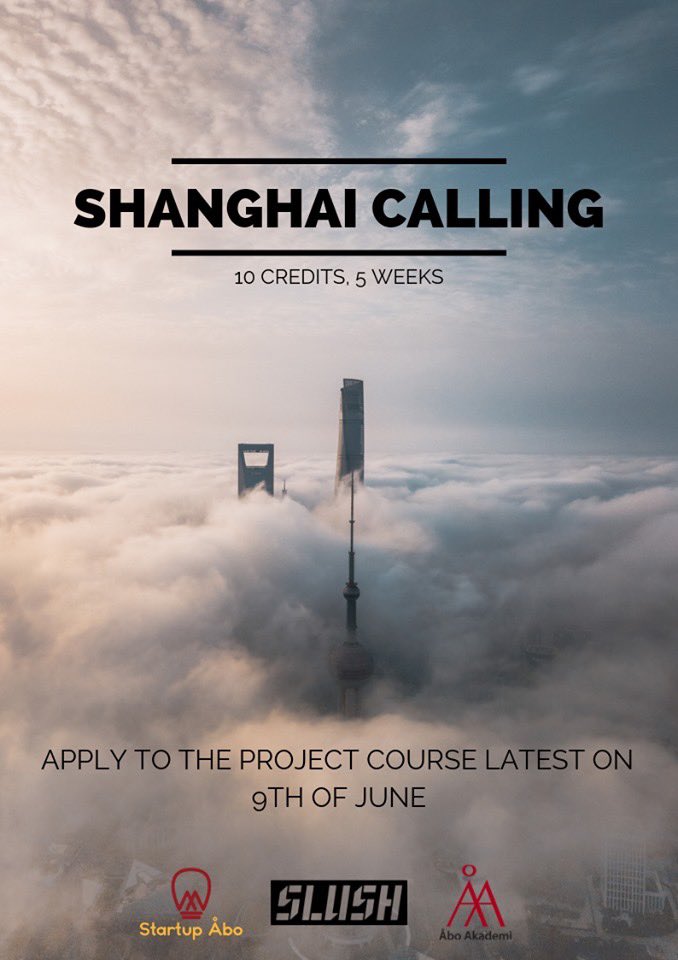 Anna-Greta Nyström (@agnystrom) on Twitter photo The application period for the 5-week project course Slush Shanghai is now open! 💥💥 <a href="/aboakademi/">Åbo Akademi University</a> <a href="/AAStudentkar/">ÅAS - Studentkåren</a> <a href="/SlushShanghai/">Slush Shanghai</a> startupabo.fi/project-course…
Students and doctoral students regardless of discipline are welcome to apply. The application period for the 5-week project course Slush Shanghai is now open! 💥💥 <a href="/aboakademi/">Åbo Akademi University</a> <a href="/AAStudentkar/">ÅAS - Studentkåren</a> <a href="/SlushShanghai/">Slush Shanghai</a> startupabo.fi/project-course…
Students and doctoral students regardless of discipline are welcome to apply.