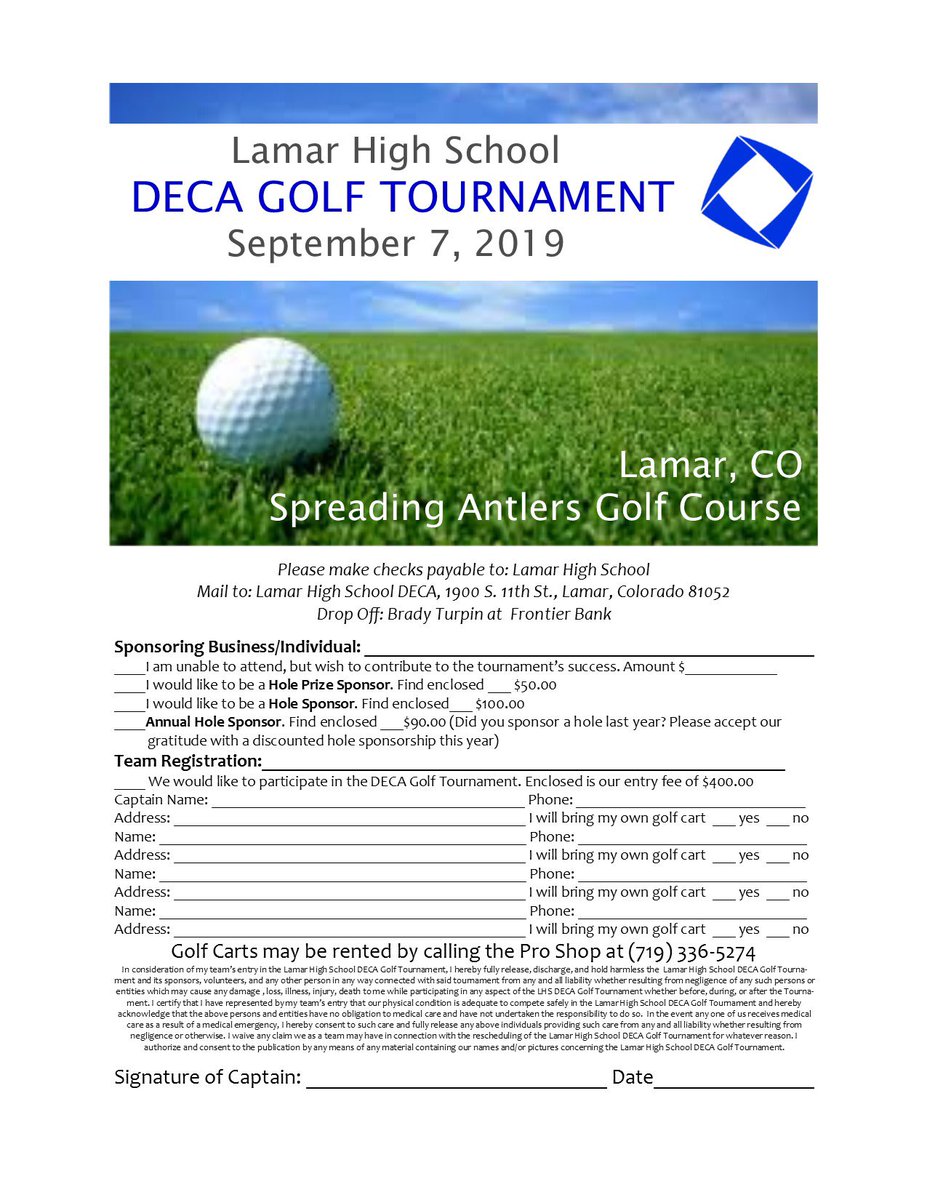 LamarcoDECA's tweet photo. Calling all golfers! Get your registration in for our LHS DECA Golf Tournament https://t.co/xUZO2eoOM7