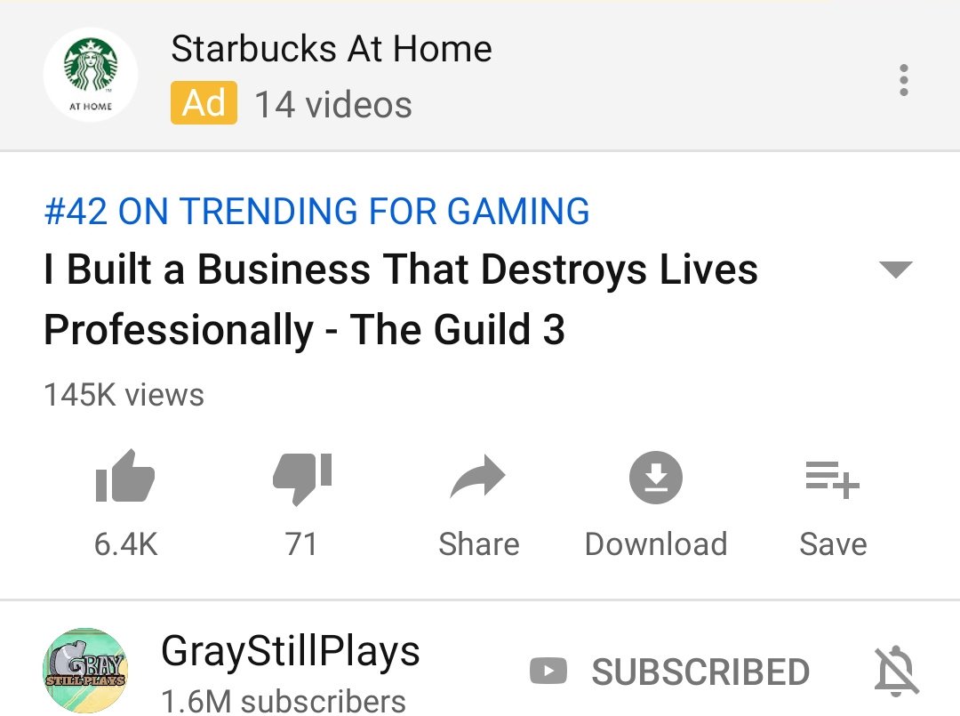 SupremeCouch's tweet photo. @GrayStillPlays so I got a Starbucks ad on your latest video... https://t.co/cntfZAL02N