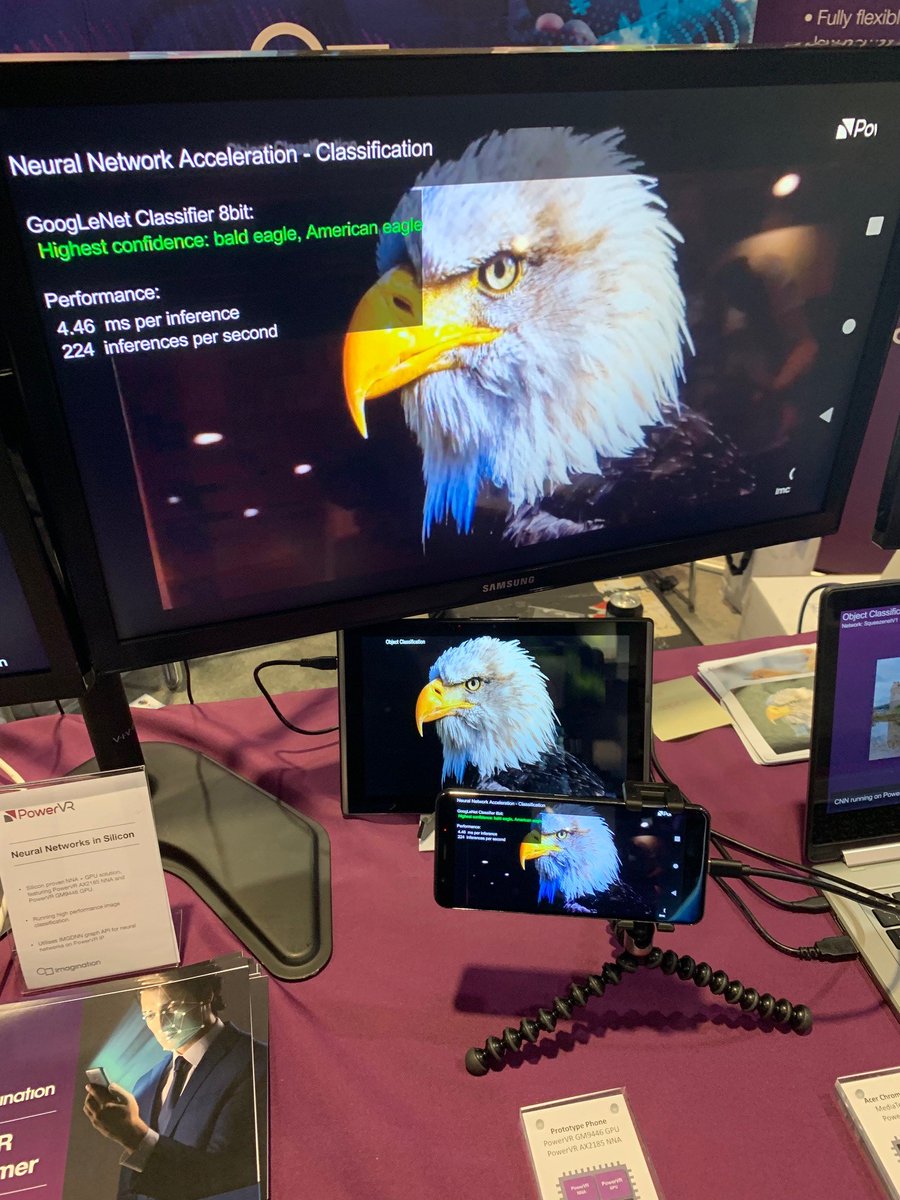 ImaginationTech's tweet photo. Imagination's PowerVR #neuralnetwork accelerator is bringing the disruptive power of #AI to #embedded devices. Come visit our booth (310) at #evs19 to see a prototype of the first smartphone featuring a PowerVR Series2NX NNA. https://t.co/1zckiJFiTY