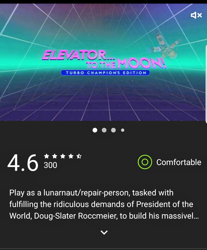 MoonElevatorVR's tweet image. 300 reviews, lovely, bubbley reviews! Thanks so much to everyone who has checked out our crazy adventure. #Oculus