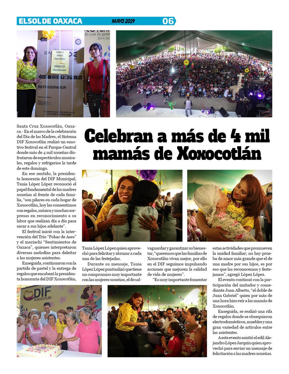 VicManOaxaca's tweet photo. #ElSoldeOaxaca #EdicióndeMayo #Numero283 #Pag6 
* Celebran a mas de 4 mil mamás de #Xoxocotlan https://t.co/JGzCfUYIJu