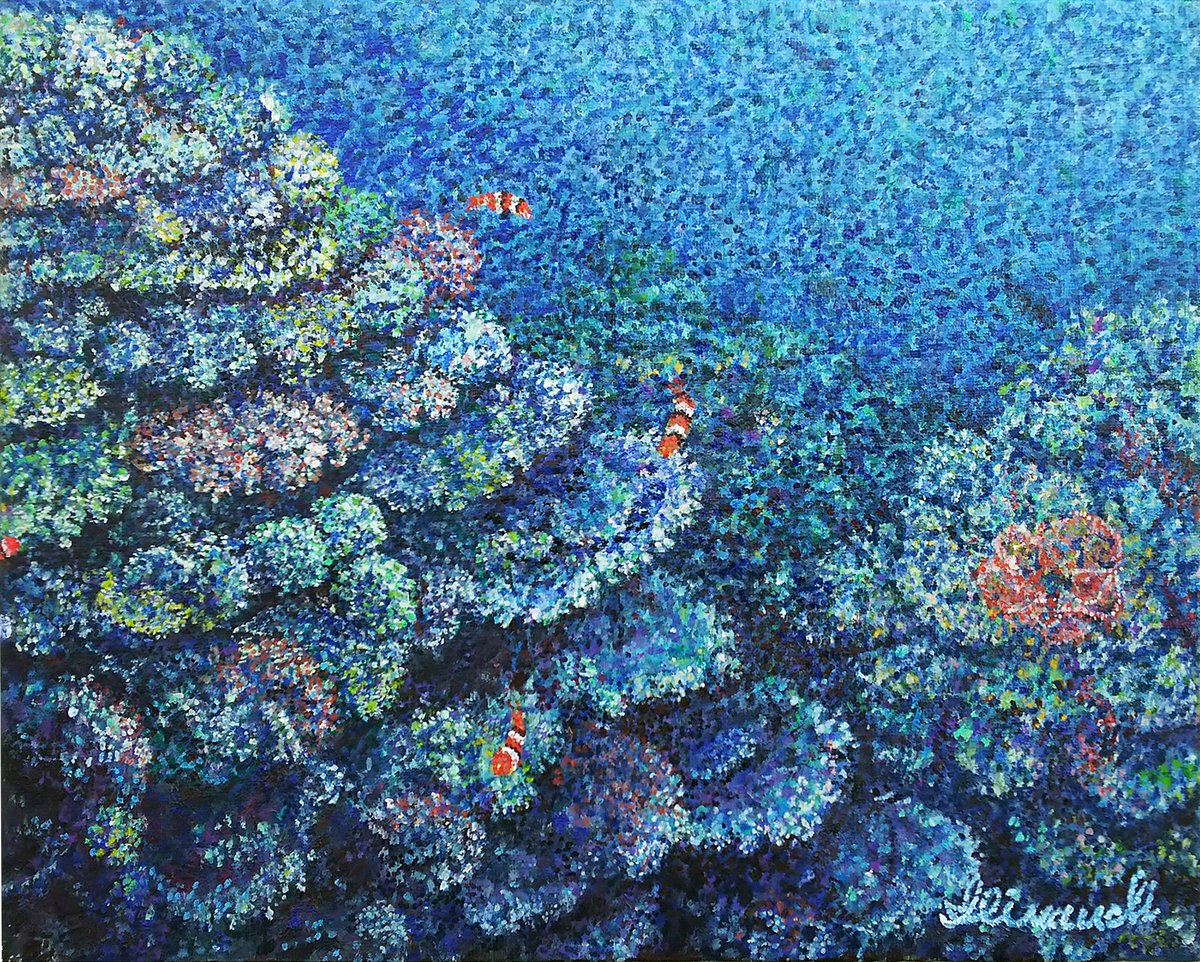 作品紹介 「海の華」F3号 #点描 を始めて間もない頃に描いた作品