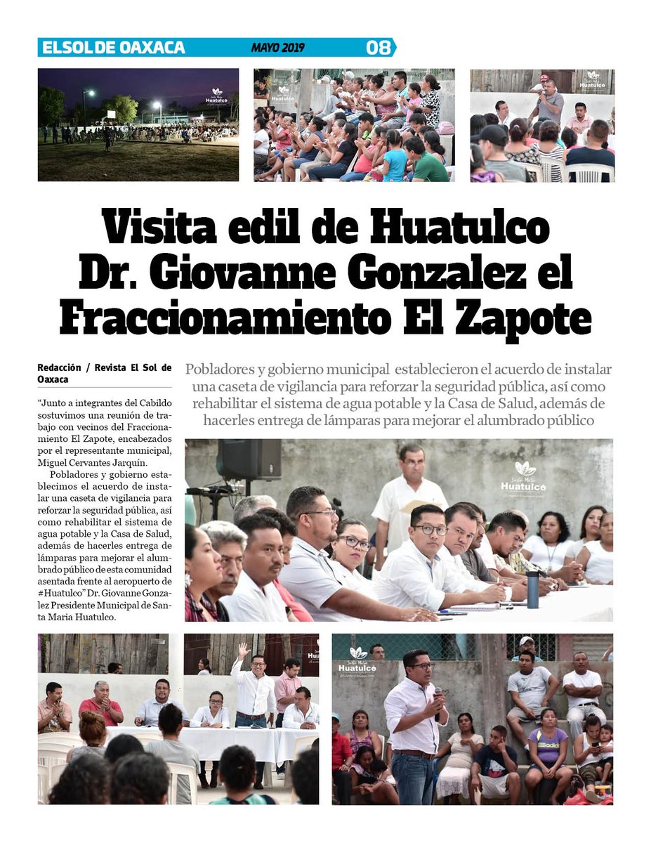 VicManOaxaca's tweet photo. #ElSoldeOaxaca #EdicióndeMayo #Numero283 #Pag8
* Visita edil de Huatulco @drgiovannehux el Fraccionamiento El Zapote. https://t.co/4YYKVYFYWr