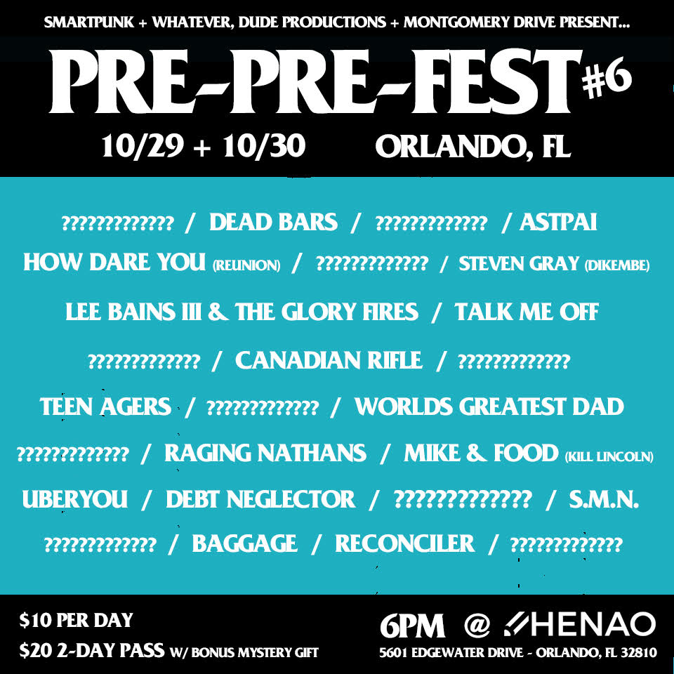 Montgomery Drive Presents (@montgomerydrive) on Twitter photo *Wave 1 Announcement for PRE-PRE FEST 6*
Dead Bars, <a href="/astpai/">ASTPAI</a>, How Dare You, Steven (<a href="/DikembeDudes/">Dikembe</a>), <a href="/TheGloryFires/">lee bains</a>, <a href="/TeenAgersHATEIT/">TEEN AGERS</a>, <a href="/wgdband/">worlds greatest dad 🍑</a>, <a href="/RagingNathansOH/">The Raging Nathans</a>, Mike & Food (<a href="/KillLincoln/">Kill Lincoln</a>), <a href="/DebtNeglector/">Debt Neglector (“Kinda Rips” out now!)</a> + MORE
RSVP: facebook.com/events/6245579…
Tix: bit.ly/2Hw4xan *Wave 1 Announcement for PRE-PRE FEST 6*
Dead Bars, <a href="/astpai/">ASTPAI</a>, How Dare You, Steven (<a href="/DikembeDudes/">Dikembe</a>), <a href="/TheGloryFires/">lee bains</a>, <a href="/TeenAgersHATEIT/">TEEN AGERS</a>, <a href="/wgdband/">worlds greatest dad 🍑</a>, <a href="/RagingNathansOH/">The Raging Nathans</a>, Mike & Food (<a href="/KillLincoln/">Kill Lincoln</a>), <a href="/DebtNeglector/">Debt Neglector (“Kinda Rips” out now!)</a> + MORE
RSVP: facebook.com/events/6245579…
Tix: bit.ly/2Hw4xan