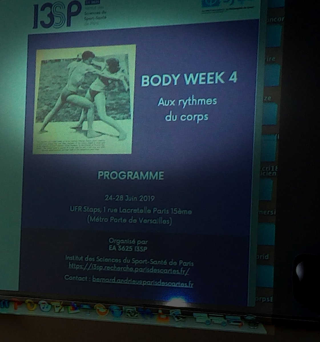 shanneton's tweet photo. Body Week 4, organisée par l'I3SP, a l'UFR staps Paris Descartes #staps @UParisDescartes @Univ_Paris #bodyweek https://t.co/nLJghXYZjQ