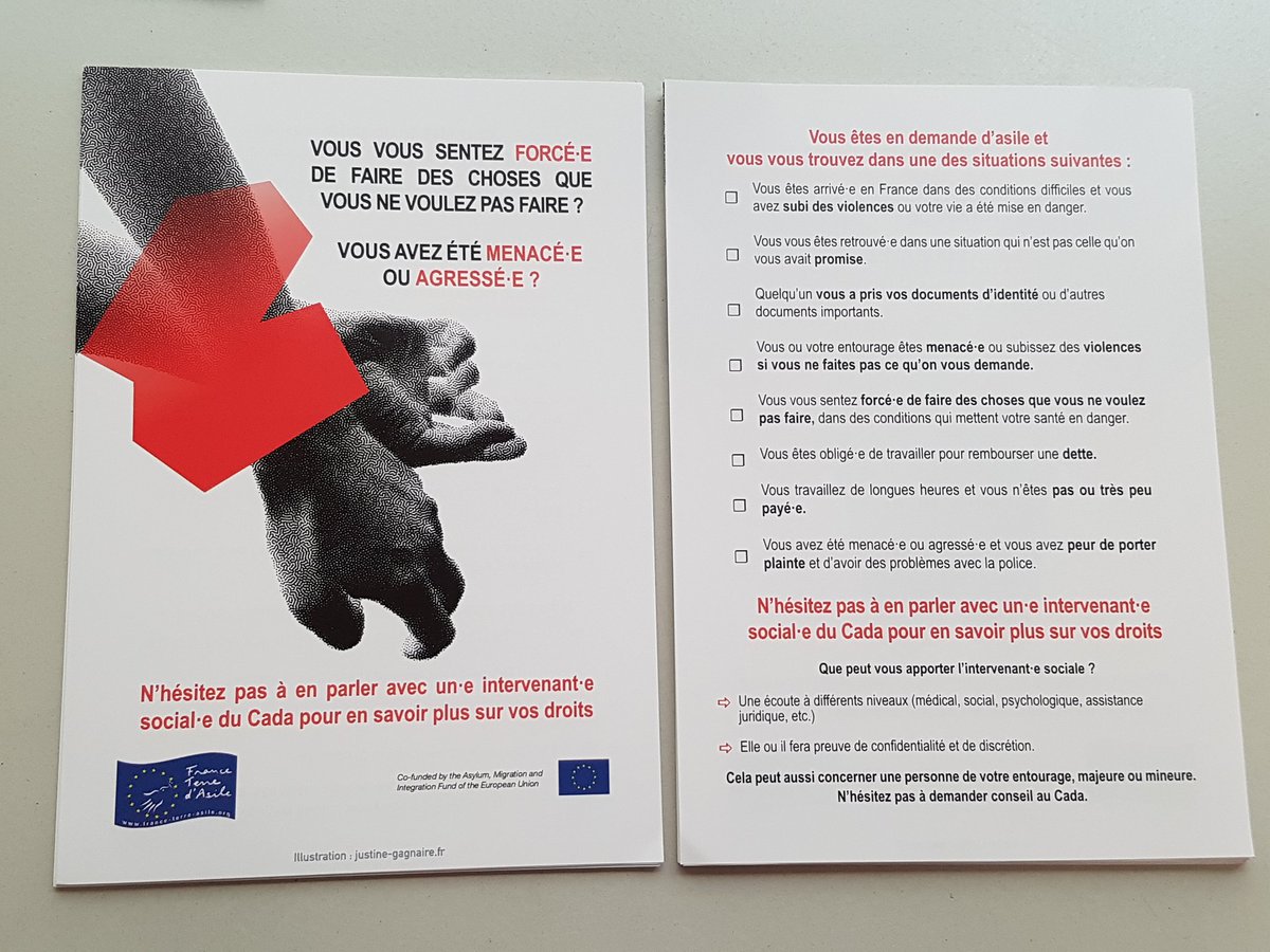 Franceterdasile's tweet photo. Identifier les personnes migrantes victimes de traite des êtres humains : guide, flyers, affiches...tous les outils du #projetSTEP, en 7 langues, en ligne sur notre site 👉
https://t.co/r1D18c0nM6
#HumanTrafficking #Europe #asile https://t.co/2IylXDNljv