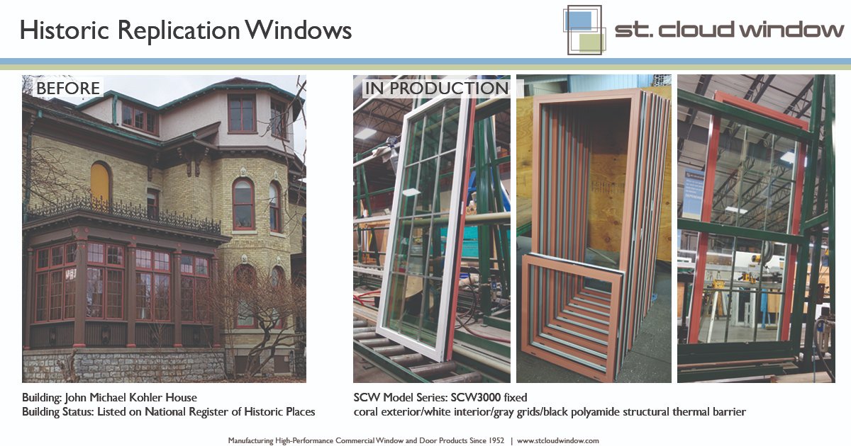 StCloudWindow's tweet photo. #HistoricPreservationMonth - In production TODAY are SCW3000 Series #windows for the 1882 @JMKAC house. The coral exterior/white interior & gray grids/black thermal barrier maintain the #HistoricIntegrity and provide modern performance. https://t.co/b3LQyQiW3h #NationalRegister https://t.co/4L1qQj57ud